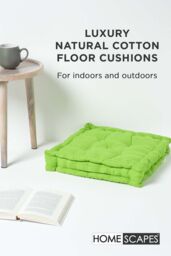 Homescapes Plain Cotton Floor Cushion in Green - Size: 50 cm x 50 cm - thumbnail 2