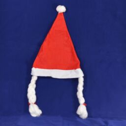Shatchi Women's MS Santa Hat with Plaits & Ribbon Santa Claus Fancy Dress Fun Party Accessories Novelty Xmas in Red - thumbnail 3