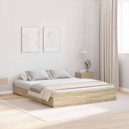 Berkfield Home Storage Bed Frame with Drawer Sonoma oak 135 x 190 cm Melamine in Light Oak - thumbnail 2
