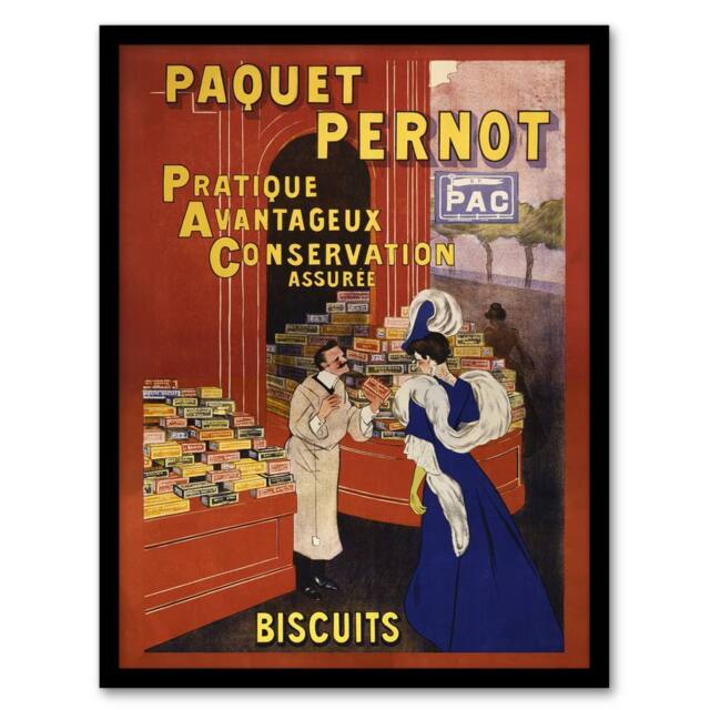 Artery8 Biscuits Pernot Vintage Advert Vintage Framed Wall Art Print Cappiello in Red - Size: A4 - image 1