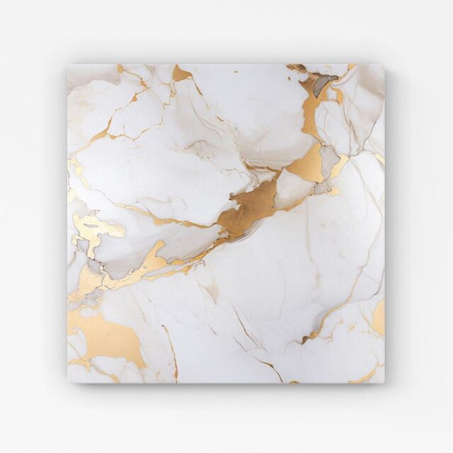 "Warren Reed - Designer White Marble With Gold Canvas - Size: W16"" x H16""" - image 1