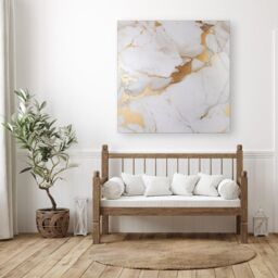 "Warren Reed - Designer White Marble With Gold Canvas - Size: W16"" x H16""" - thumbnail 3