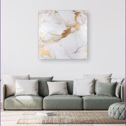 "Warren Reed - Designer White Marble With Gold Canvas - Size: W16"" x H16""" - thumbnail 4