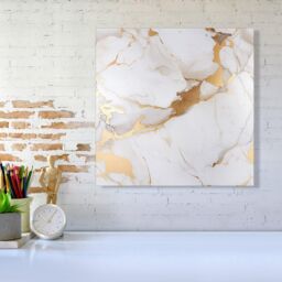 "Warren Reed - Designer White Marble With Gold Canvas - Size: W16"" x H16""" - thumbnail 2