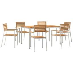 Berkfield Home Modern 7 Piece Garden Dining Set Solid Wood Teak in Brown - thumbnail 3