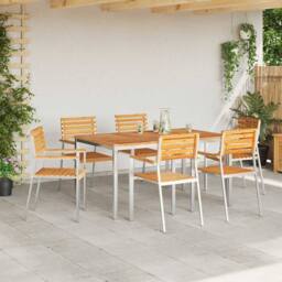 Berkfield Home Modern 7 Piece Garden Dining Set Solid Wood Teak in Brown - thumbnail 4