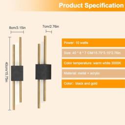 Goeco LED Indoor Wall Light, 40cm, 10W, 3000K, Creative Modern Wall Light in Black - thumbnail 2