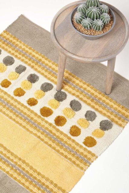 Homescapes Cotton Chenille Striped Tufted Circle Rug in Mustard - Size: 60 cm x 100 cm - image 1