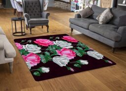 Benjamin Tate Design Pattern Of Pink & White Flowers Designer Rug in Natural - Size: Large - thumbnail 2