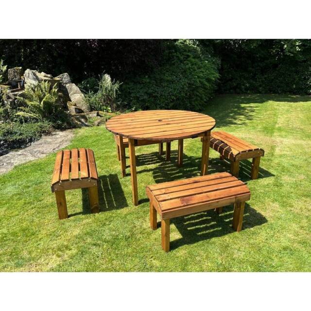 Charles Taylor Knights Four Seater Garden Furniture Round Table Set - Fully Assembled in Light Brown - image 1