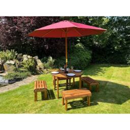 Charles Taylor Knights Four Seater Garden Furniture Round Table Set - Fully Assembled in Light Brown - thumbnail 3