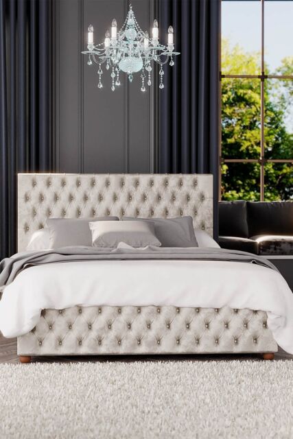 Laurence Llewelyn-Bowen Seren Ottoman Storage Bed in Mirazzi Velvet Fabric, Custom Made in Ivory - Size: King - image 1
