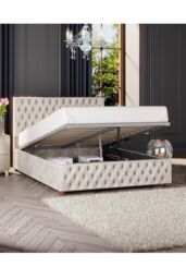 Laurence Llewelyn-Bowen Seren Ottoman Storage Bed in Mirazzi Velvet Fabric, Custom Made in Ivory - Size: King - thumbnail 2