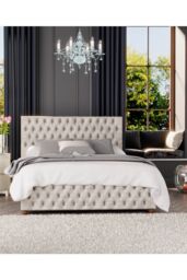 Laurence Llewelyn-Bowen Seren Ottoman Storage Bed in Mirazzi Velvet Fabric, Custom Made in Ivory - Size: King - thumbnail 5