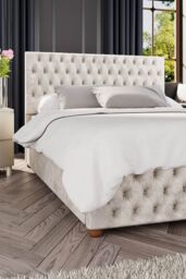 Laurence Llewelyn-Bowen Seren Ottoman Storage Bed in Mirazzi Velvet Fabric, Custom Made in Ivory - Size: King - thumbnail 3