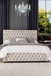 Laurence Llewelyn-Bowen Seren Ottoman Storage Bed in Mirazzi Velvet Fabric, Custom Made in Ivory - Size: King