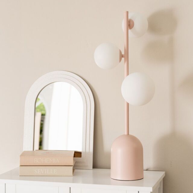 ValueLights Marlow Opaque Glass Globe 3 Way Table Lamp in Pink - image 1