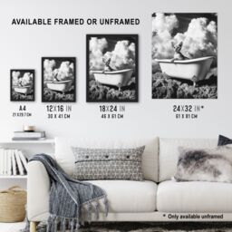 Artery8 Cat Lover Sphinx in Bathtub Black White Surreal Framed Art Print in Grey - Size: A4 - thumbnail 3