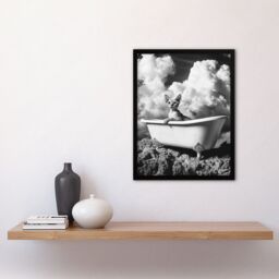 Artery8 Cat Lover Sphinx in Bathtub Black White Surreal Framed Art Print in Grey - Size: A4 - thumbnail 4
