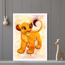 ARTZE Simba Cub Watercolour Lion King Framed Print SIZE: A3 with White Frame in Yellow - Size: A4 - thumbnail 2