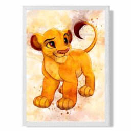 ARTZE Simba Cub Watercolour Lion King Framed Print SIZE: A3 with White Frame in Yellow - Size: A4 - thumbnail 1