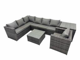 Fimous Patio Furniture Sets with Corner Sofa Chair Coffee Table Side Table in Dark Grey - thumbnail 1