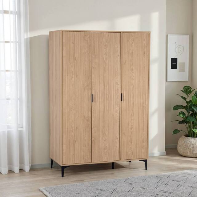 Seconique Miami 3 Door Wardrobe - Oak Effect / Black in Light Oak - image 1