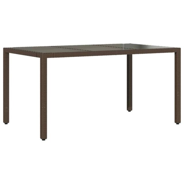 Berkfield Home Garden Table with Glass Top Brown 150x90x75 cm Poly Rattan - Size: 150 x 90 x 75 cm - image 1