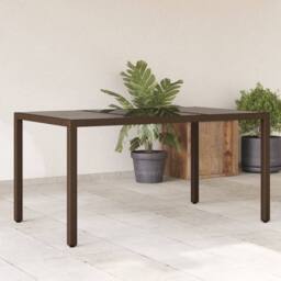 Berkfield Home Garden Table with Glass Top Brown 150x90x75 cm Poly Rattan - Size: 150 x 90 x 75 cm - thumbnail 2