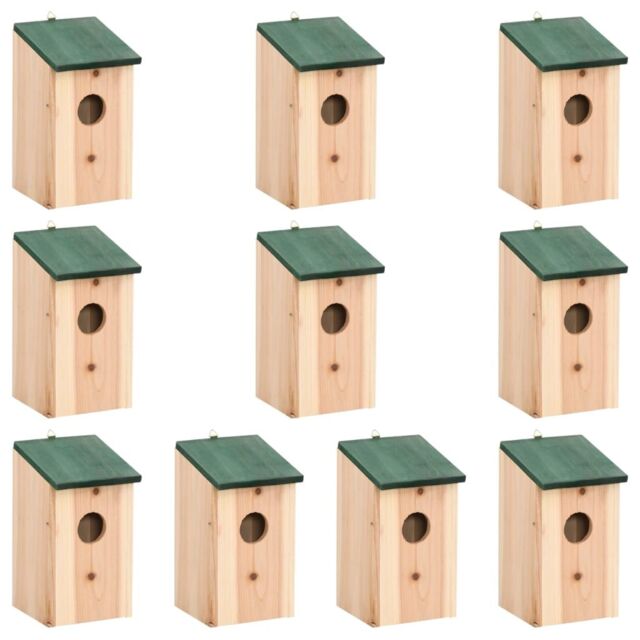 Berkfield Home Bird Houses 10 pcs Solid Firwood 12x12x22 cm in Brown - Size: 12 x 12 x 22 cm - image 1