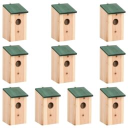 Berkfield Home Bird Houses 10 pcs Solid Firwood 12x12x22 cm in Brown - Size: 12 x 12 x 22 cm - thumbnail 1