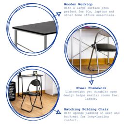 Harbour Housewares Wood Desk & Chair Set - Durable Compact PC Office Bedroom Study Set in White - thumbnail 2
