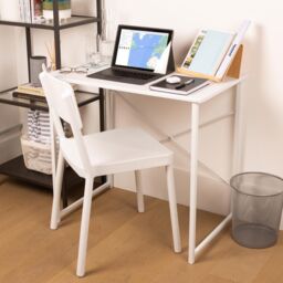 Harbour Housewares Wood Desk & Chair Set - Durable Compact PC Office Bedroom Study Set in White - thumbnail 5