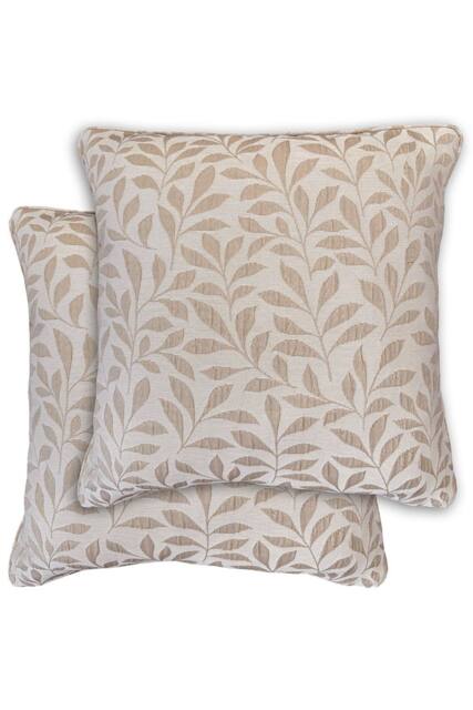 Enhanced Living Pair of Sherwood Jacquard Leaf Double Sided Zip Opening Piped Edge Cushion Covers - Cases Only in Natural - Size: 43 cm x 43 cm - image 1