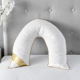 Snug City V Shape Goose Feather & Down Luxury Pillow 100% Cotton Cover in White - thumbnail 3