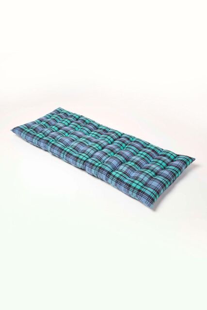 Homescapes Garden Bench Cushion Luxury 2 Seat Cotton Green Tartan Indoor Outdoor Pad - image 1