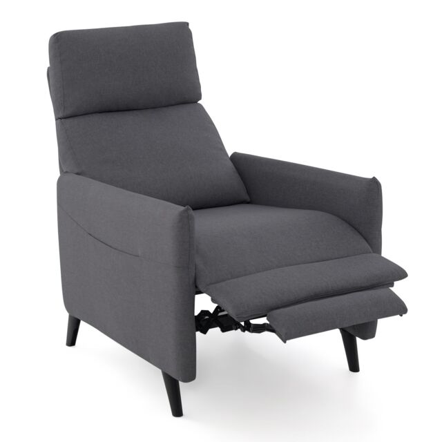 Gymax Recliner Chair Linen Fabric Reclining Push Back Armchair-Grey in Dark Grey - image 1