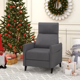 Gymax Recliner Chair Linen Fabric Reclining Push Back Armchair-Grey in Dark Grey - thumbnail 5