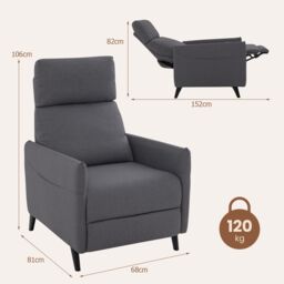 Gymax Recliner Chair Linen Fabric Reclining Push Back Armchair-Grey in Dark Grey - thumbnail 2