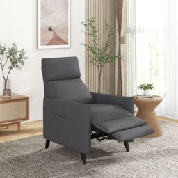 Gymax Recliner Chair Linen Fabric Reclining Push Back Armchair-Grey in Dark Grey - thumbnail 6