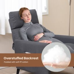 Gymax Recliner Chair Linen Fabric Reclining Push Back Armchair-Grey in Dark Grey - thumbnail 9