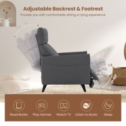 Gymax Recliner Chair Linen Fabric Reclining Push Back Armchair-Grey in Dark Grey - thumbnail 7