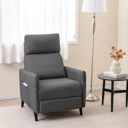 Gymax Recliner Chair Linen Fabric Reclining Push Back Armchair-Grey in Dark Grey - thumbnail 3