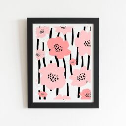 "Warren Reed - Designer Pastel Pink Flowers Framed Art Print in Black - Size: W12"" x H16""" - thumbnail 1