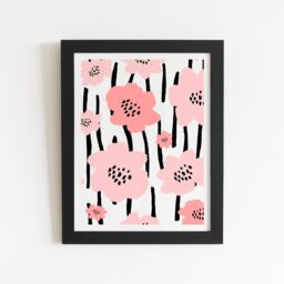 "Warren Reed - Designer Pastel Pink Flowers Framed Art Print in Black - Size: W12"" x H16""" - thumbnail 2