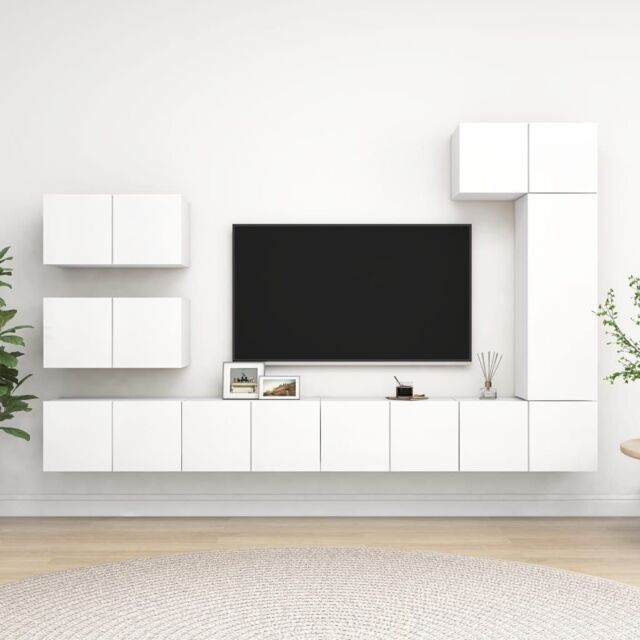 Berkfield Home 8 Piece TV Cabinet Set White Engineered Wood - image 1