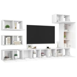 Berkfield Home 8 Piece TV Cabinet Set White Engineered Wood - thumbnail 3