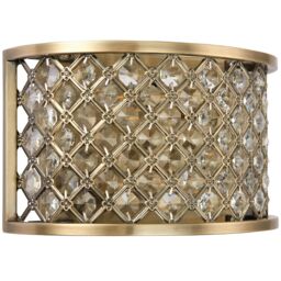 Loops Crystal Cage Wall Light Brass & Glass Shade Modern Twin Bulb Lounge Lamp Fitting in Clear - thumbnail 3