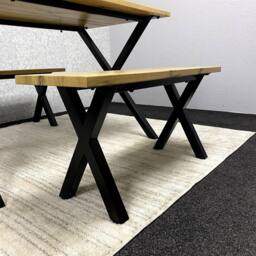 KOSY KOALA Dining Table & 2 Benches Set Wooden With Metal Legs for Dining Room in Brown - thumbnail 4