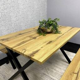 KOSY KOALA Dining Table & 2 Benches Set Wooden With Metal Legs for Dining Room in Brown - thumbnail 2